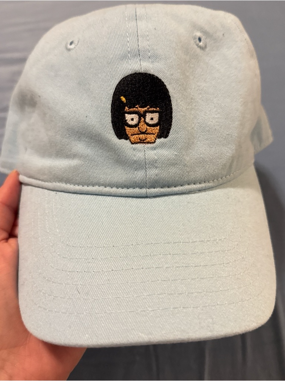 Light Blue Embroidered Character Baseball Cap